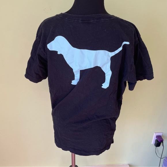 PINK VICTORIAS SECRET BLACK BLUE DOG GRAPHIC T SHIRT SIZE SMALL - Picture 2 of 4